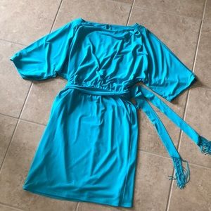 Tassel belt slit-sleeve lined dress